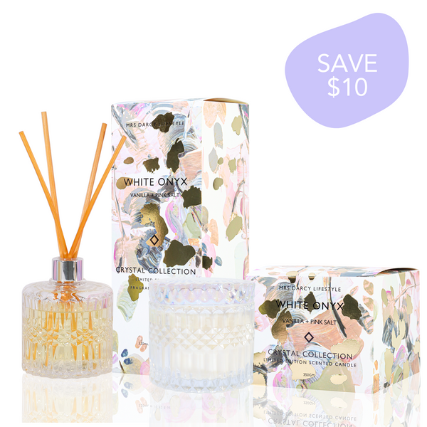 PERFECT PAIR - White Onyx - Crystal Candle + Diffuser Set