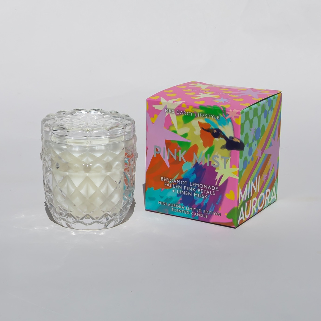 Aurora Mini Candle - Pink Mist - Bergamot Lemonade, Fallen Pink Petals ...