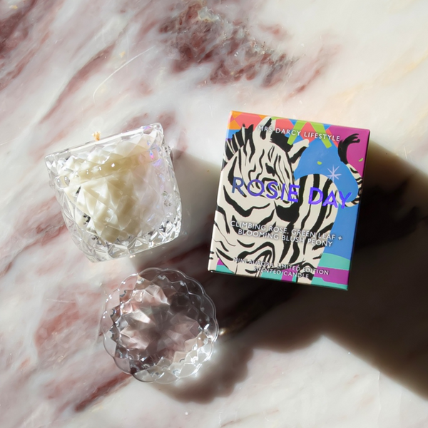 Aurora Mini Candle - Rosie Day - Climbing Rose, Green Leaf + Blooming Blush Peony