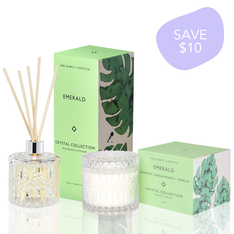 PERFECT PAIR - Emerald - Crystal Candle + Diffuser Set