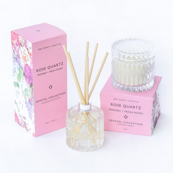 PERFECT PAIR - Rose Quartz - Crystal Candle + Diffuser Set