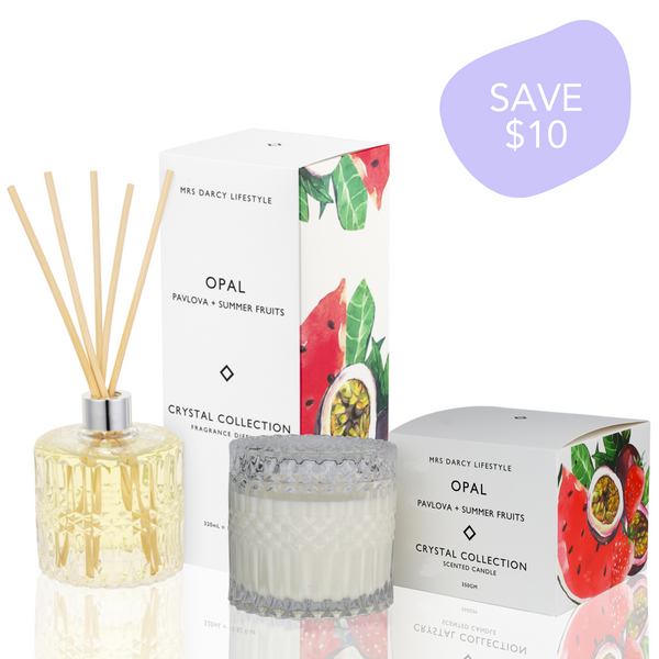 PERFECT PAIR - Opal - Crystal Candle + Diffuser Set